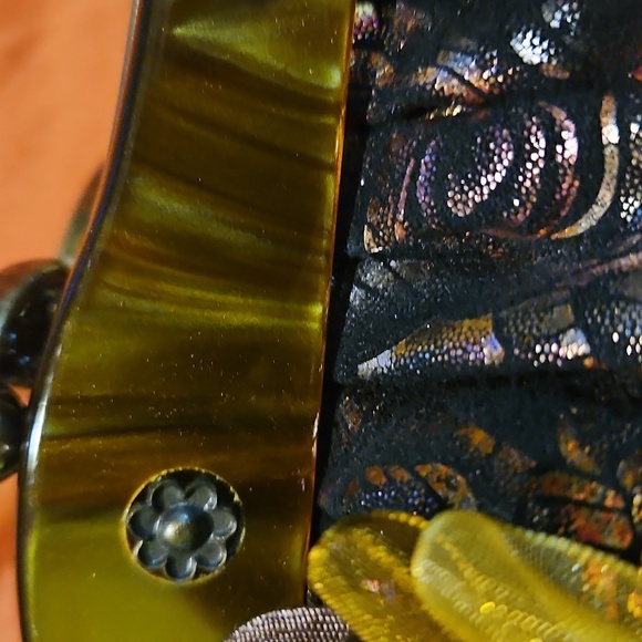 Floral Embellished Black and Gold Women's Bag Chin Strap 46in - Picture 5 of 8